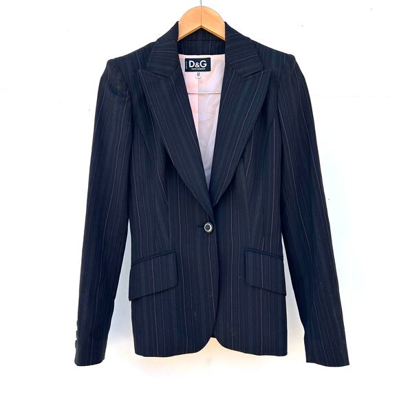 Dolce & Gabbana D&G Y2K Black Pink Pinstripe Blazer 38 Tailored Satin Lined - Picture 2 of 14